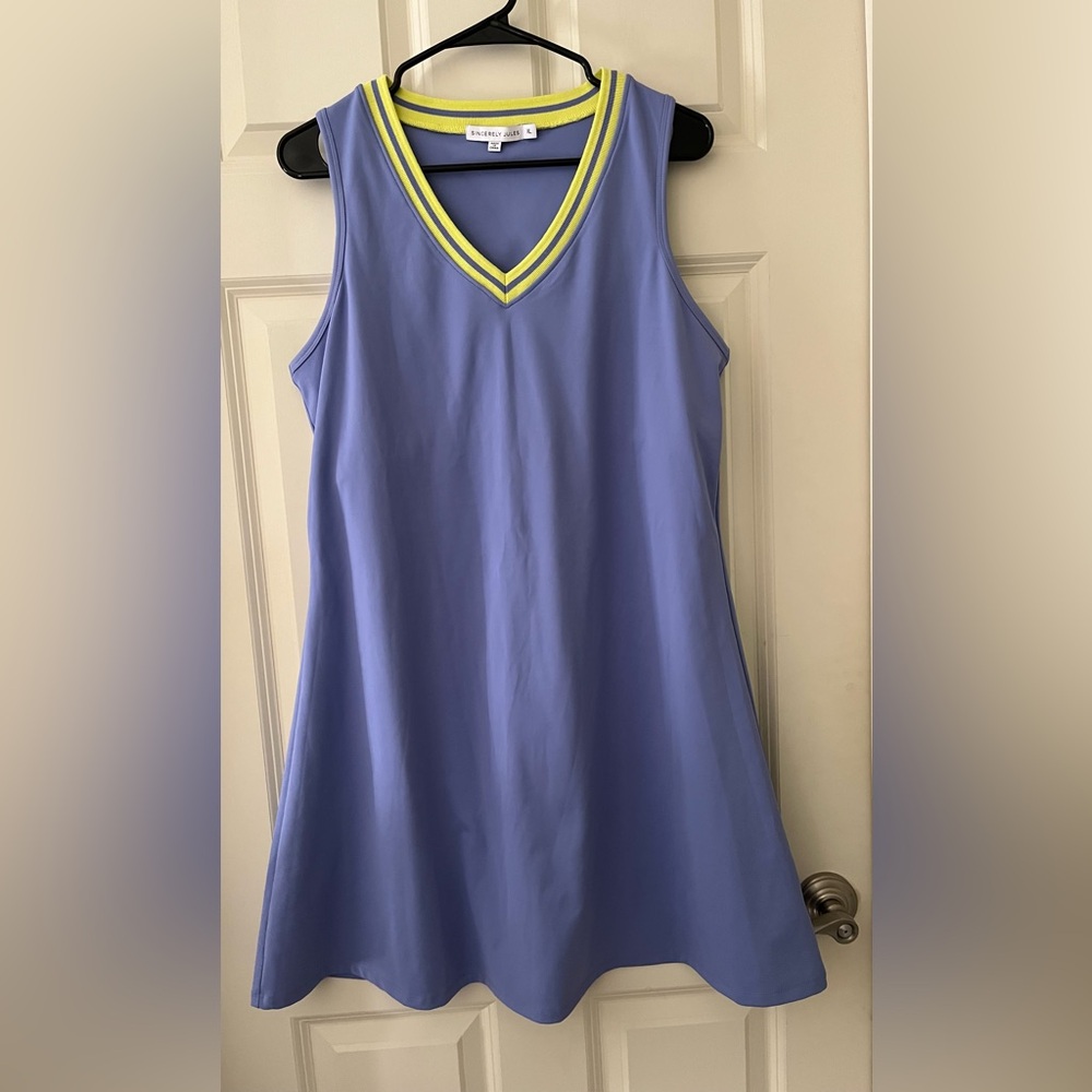 Women’s Sincerely Jules Periwinkle & yellow V neck active tennis golf dress XL